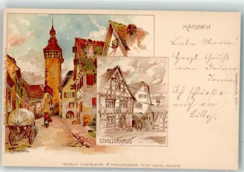 Marbach Niklastor und Schillers Geburtshaus sign. P.Schmohl