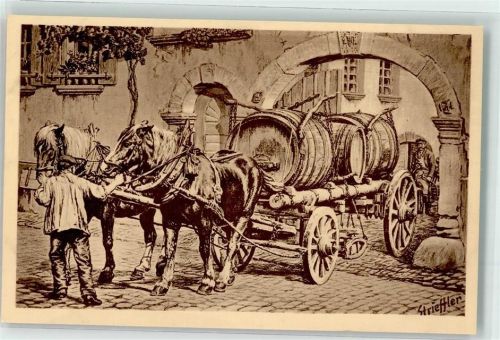 Weinfuhre Tiergespann sign. Strieffler Serie Pfälzerwein Nr. 178 Verlag Pfälzerwald-Verein Wein Künstlerkarte