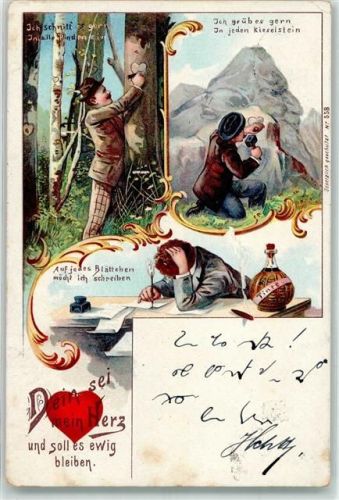 1899 Tintenfass Herzen in den Baum, Stein ritzen