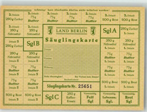 1914 - 1918 Lebensmittelkarte Säuglingskarte Land Berlin