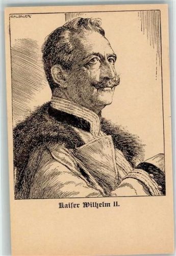 Federzeichnung von Karl Bauer Adel Kaiser Wilhelm II Künstlerkarte