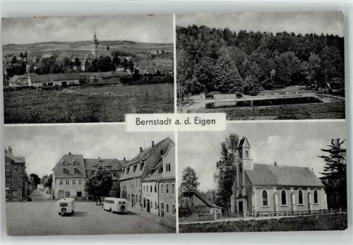 Bernstadt Marktplatz Omnibusse Kirche