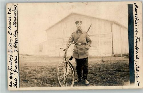 17291 O2130 Prenzlau Foto AK Uniform Fahrrad Feldpost WK I Nr, 78 Ort handschriftlich
