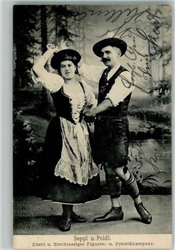1908 Seppl und Poldi in Bayr. Tracht Duett Tänzerpaar