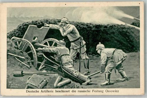 1915 Deutsche Artillerie beschießt die russ. Festung Ossowicz WK I sign. Lettau F.