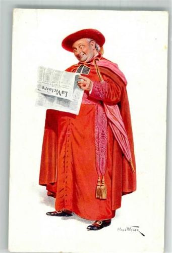 Bischof Regenschirm sign. Akfred Weber Verlag Lapina 5081 Zeitung Künstlerkarte