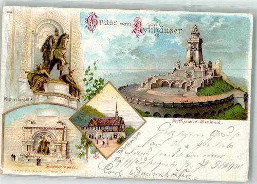 Kyffhäuserdenkmal 1898 Kaiser-Wilhelmdenkmal Barbarossa Gasthaus Bahnpost Halle-Kassel Zug 312