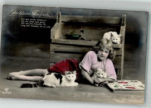 Der kleine Faulpelz Postkartenalbum , Katze Verlag GL+Co 3551-6 AK - Geschichte Foto AK