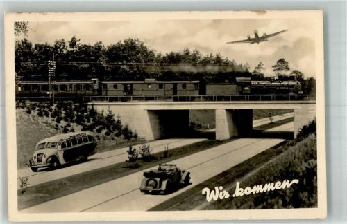 Wir kommen Eisenbahn Flugzeug Auto Verlag Gebr. Garloff 1899/2 Omnibus Fotomontage AK