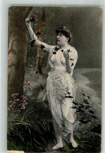 1908 Junge Frau im durchsichtigen Kleid mit Blütenzweig Fotograf Saemmi Stern-Geiger