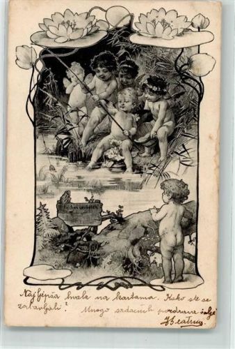 1904 Serie 276 Nr. 8 Jugendstil Engel Angeln Seerose