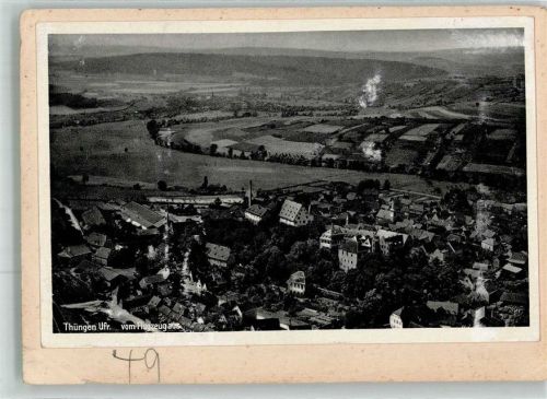 Thüngen 1933 Fliegeraufnahme des Ortes Original aufmontierte Verlagsmusterkarte