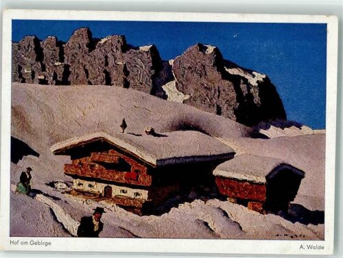 Nr. 4 sign. Waldi Alfons Hof im Gebirge Öldruck Imitation Künstlerkarte