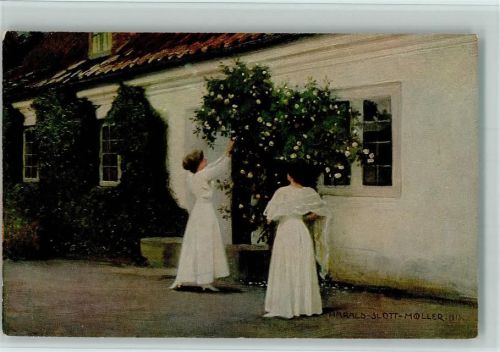 sign Harald Slott Möller - Frauen schneiden Rosen 1917 AK