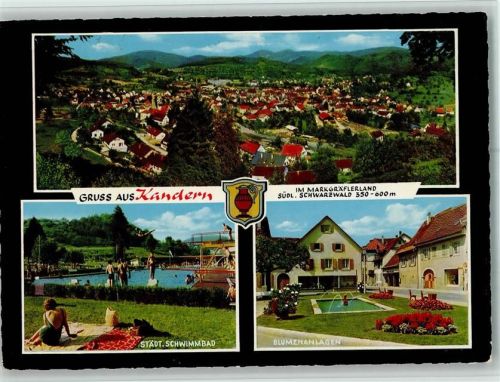 Kandern Ortsansicht Hochblauen Städt. Schwimmbad Sprungturm Blumenanlage 3-Bildaufnahme