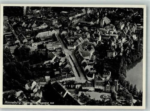 Ronneburg 1939 Fliegeraufnahme des Ortes mit Schloss Ronneburg und Marienkirche