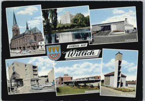 Willich Kath. Pfarrkirche Volkspark Hallenbad Evangel. Kirche Berufsschule Kreissparkasse