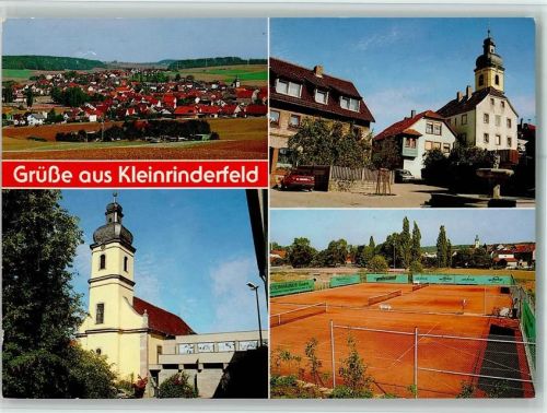 Kleinrinderfeld Ortsansichten Kirche Brunnen Tennisplatz 4-Bildaufnahme