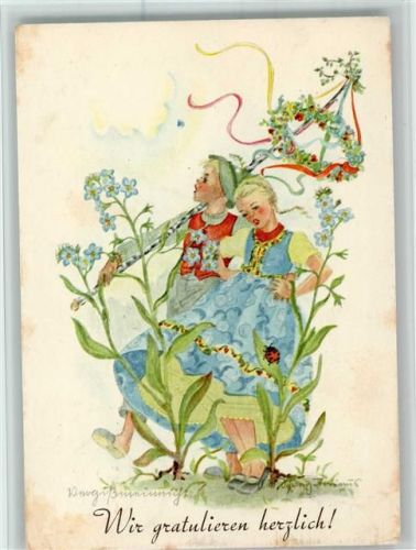 1942 Nr. 798 - sign Anna Marie Schwarz-Torino - Kunstverlag Michel - Kinder tanzen in den Blumen mit einem Erntedankfest Kranz AK Vergissmeinnicht