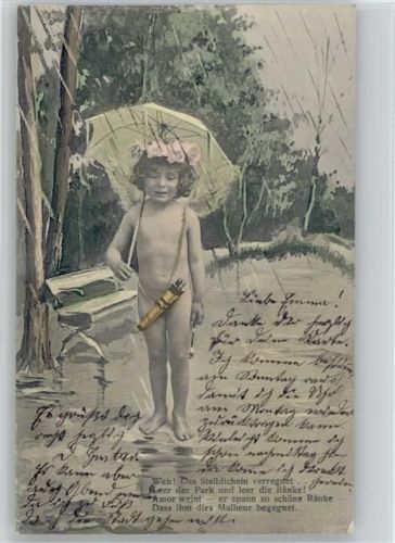 Engel mit Regenschirm - Stelldichein verregnet - 1903 AK