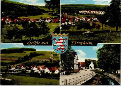 63683 W6474 Bergheim , Kr Büdingen, Hess - Ortsansichten 4-Bildaufnahme Wappen