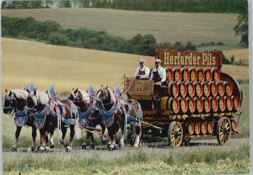 Werbung Bier Herforder Pils Wagen 1980 AK Viererzug der Brauerei Felsenkeller Herford Werbung Bier