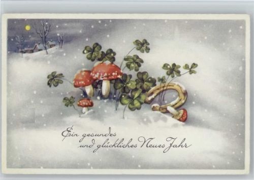 1941 Neujahr - Fliegenpilze und Hufeisen liegen im Schnee
