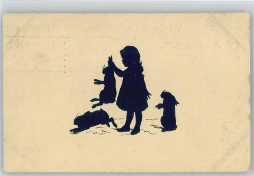 Scherenschnitt sign Konewka - Kind mit Kaninchen - 1913 AK Kunstwart AK Nr. 52 -