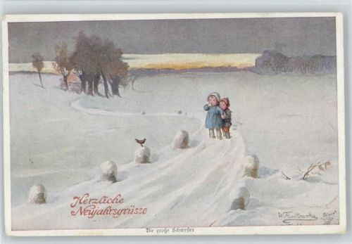 Neujahr - Winterlandschaft - Verlag Wohlgemuth Serie 1147 "Auf der Wanderschaft"