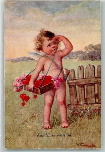 1926 Amor mit einem Korb voller Herzen wartet auf Kunden Sonderstempel