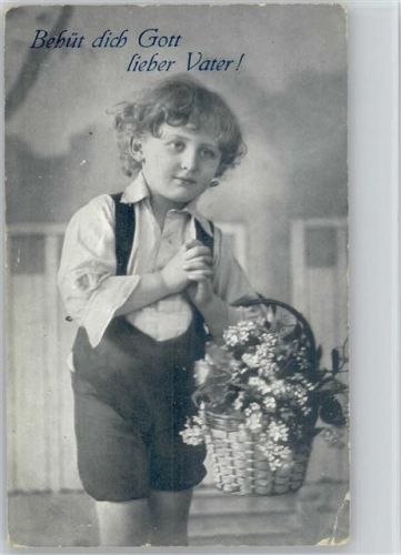 1916 Behüt dich Gott, lieber Vater - Junge mit Vergissmeinnicht Blumenkorb