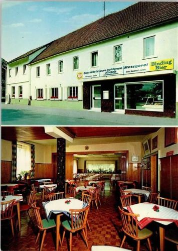 Bad Soden-Salmünster Gastwirtschaft Zum goldenen Hirsch Innenaufnahme Gastraum 2-Bildaufnahme