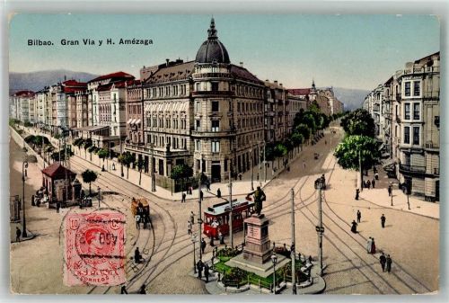 Bilbao 1913 Denkmal Straßenbahn Gran Via y H.Amézaga Marke bildseitig