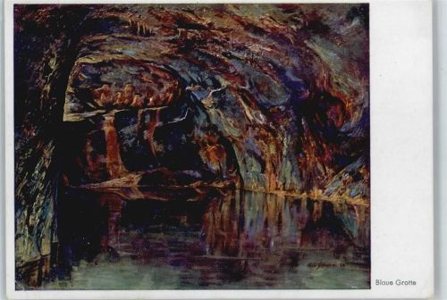 Feengrotte , blaue Grotte, signiert Höhle Künstlerkarte
