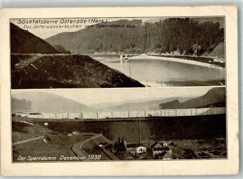 Osterode Sösetalsperre das Unterwasserbecken v. Staudamm aus Sperrdamm