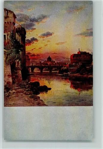 Roma Engelsburg mit Tiber und Engelsbrücke im Hintergrund Peterskuppel