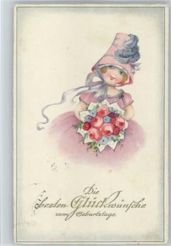 Alabaster Serie 3321 - AK 1927 Geburtstag - Mädchen mit Blumenstrauß -