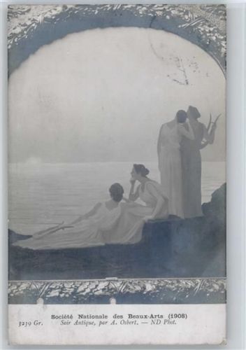 1909 Gemälde von Osbert - Römische Frauen am Meer mit einer Harfe