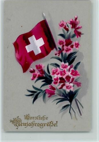Neujahr - Schweiz und Alpenblumen Fahne
