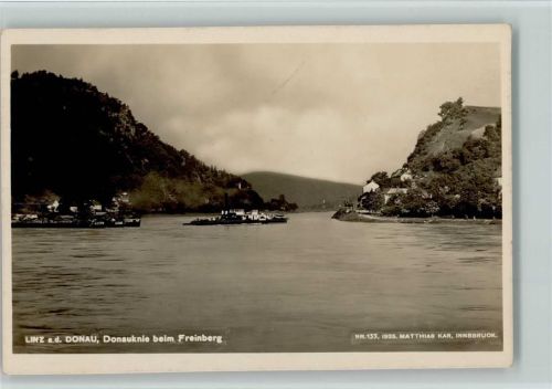 Linz Donauknie beim Freinberg - 1925 Foto AK Raddampfer