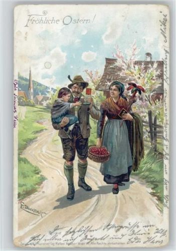 Ostern - 1901 Litho AK Serie 44 - Trachten Kirchgang