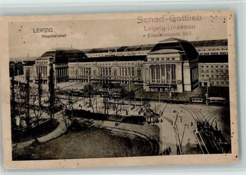 Leipzig - Hauptbahnhof , Straßenbahn 1916 AK - Stockflecken