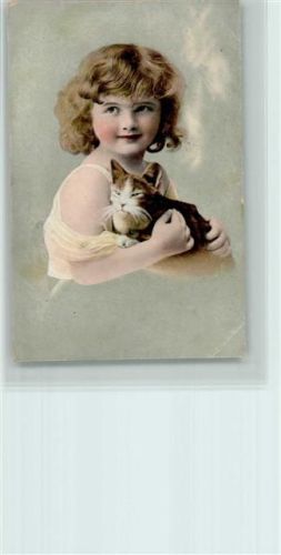 Mädchen mit einer Katze im Arm 1910 AK