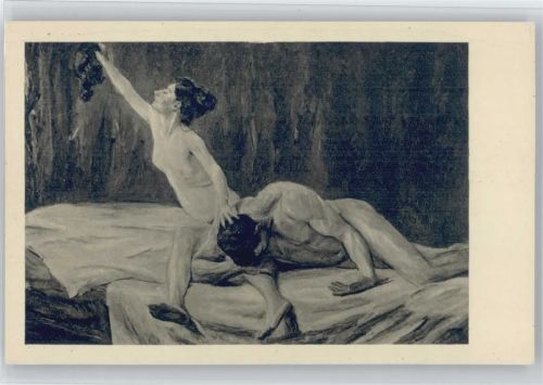 sign Max Liebermann - "Simson und Delila" Erotik - nackte Körper auf dem Bett