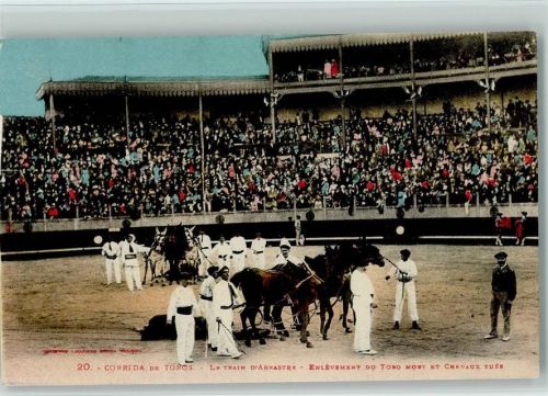 nr. 20 Corrida de Toros - Stier wird mit Pferden rausgebracht ca 1930 AK