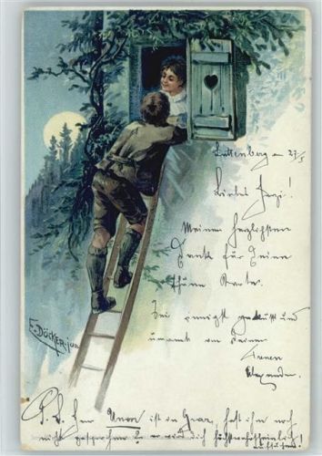 Mondschein - Fensterln - Liebe Poesie - Litho 1901 AK