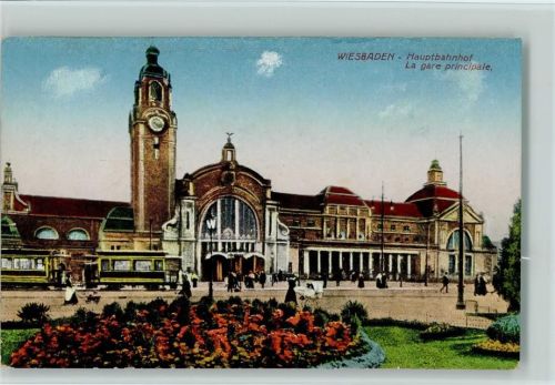 W6200 Wiesbaden Hauptbahnhof, Straßenbahn 1924 AK Bahnhof