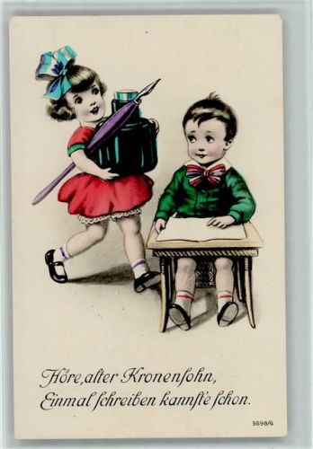 Serie 5698-6 Riesentintenfass und Tintenfeder - Höre, alter Kronensohn, einmal schreiben kannste schon - Schule