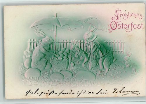 1903 Ostern - menschliche Hasen mit ihren Ostereiern