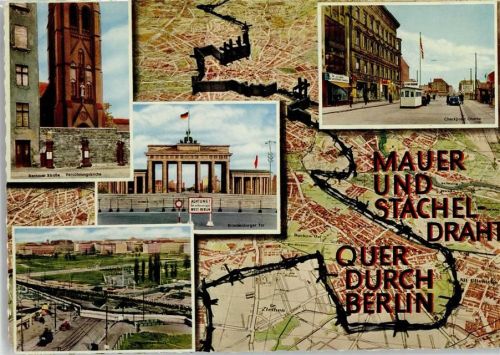 Berlin Mitte Berliner Mauer - Bernauer Str., Checkpoint Charlie und Landkarte mit Stacheldraht
